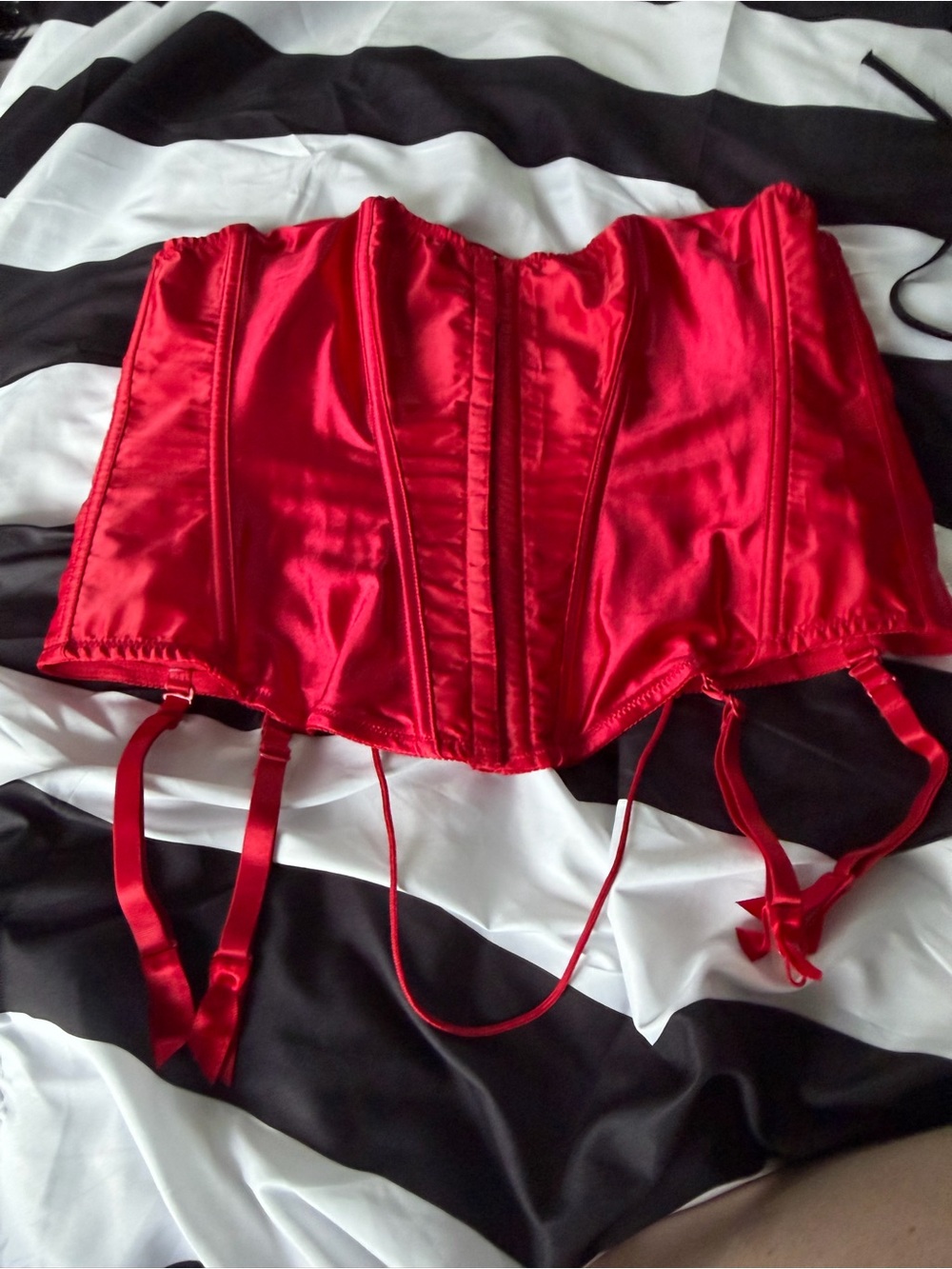 Fredrick’s of Hollywood Red Satin Corset Bustier with Garters